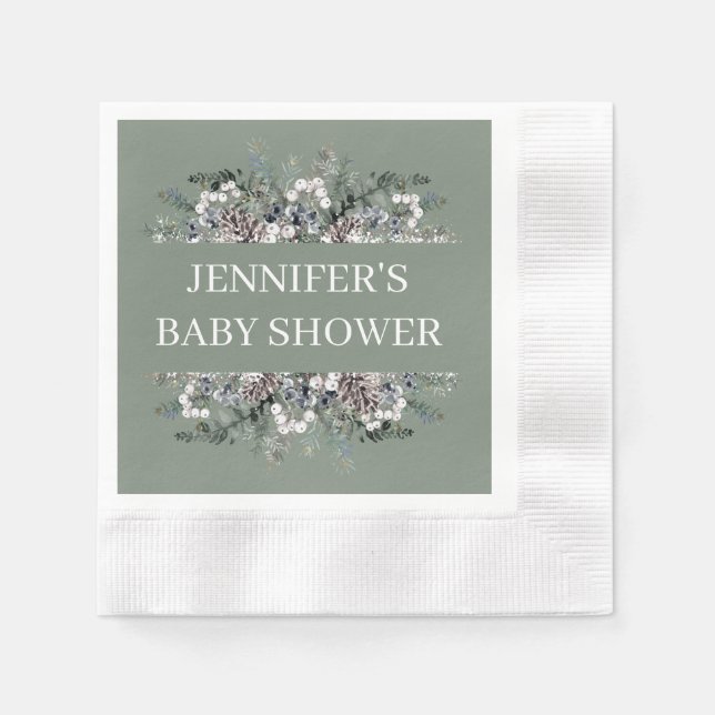 Serviette En Papier Baby shower à feuillage persistant aquarelle (Devant)