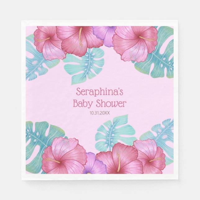 Serviette En Papier Baby shower à fleurs d'Hibiscus de la forêt tropic (Devant)