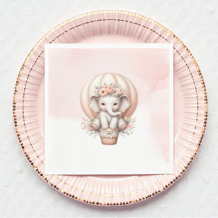 Serviette En Papier Baby-Shower à l'aquarelle Éléphant Rose