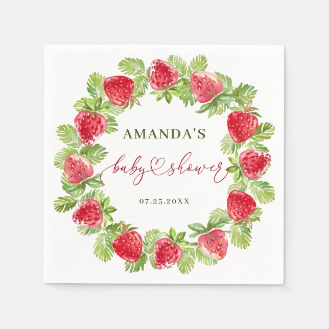Serviette En Papier Baby shower à l'aquarelle tendance Meadow Strawber (Devant)