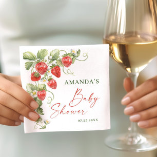 Serviette En Papier Baby shower à l'aquarelle tendance Meadow Strawber