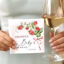 Serviette En Papier Baby shower à l'aquarelle tendance Meadow Strawber