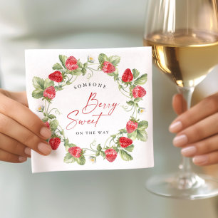 Serviette En Papier Baby shower à l'aquarelle tendance Meadow Strawber