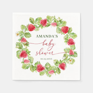 Serviette En Papier Baby shower à l'aquarelle tendance Meadow Strawber