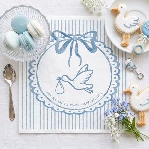 Serviette En Papier Baby Shower à rayures et nœud aquarelle bleu fanta