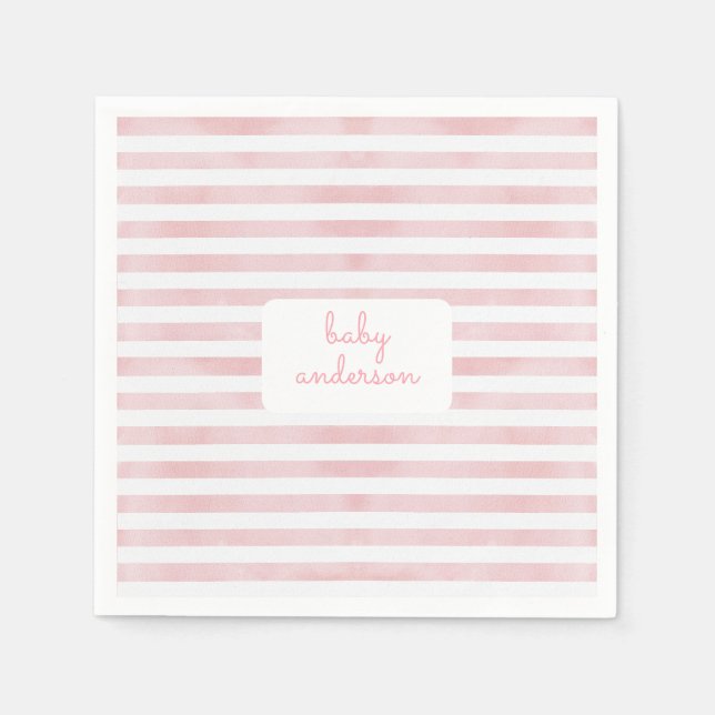 Serviette En Papier Baby shower à rayures roses (Devant)
