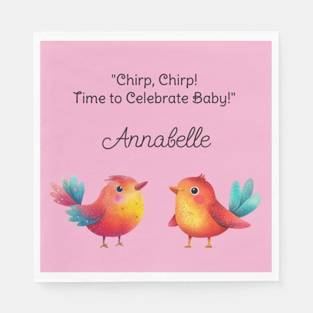 Serviette En Papier Baby shower À Thème Oiseau Mignonne Aquarelle (Devant)