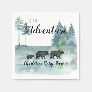 Serviette En Papier Baby shower Adventure Rustic Watercolor Bears