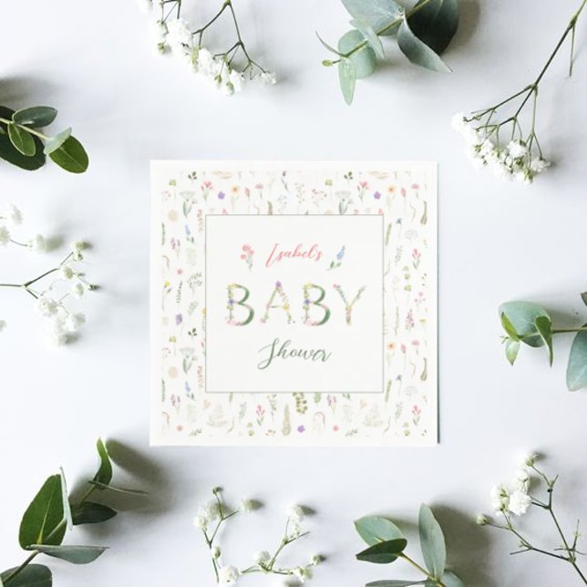 Serviette En Papier Baby shower Alphabet Floral Aquarelle (Créateur téléchargé)