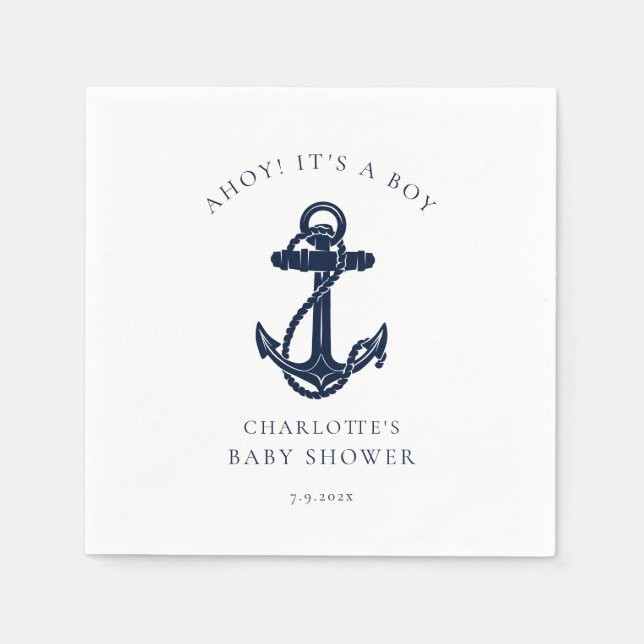Serviette En Papier Baby shower Ancre nautique (Devant)