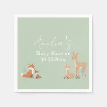Baby Shower Animaux de la Forêt Vert Sauge