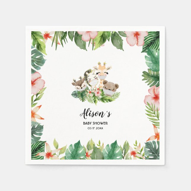 Serviette En Papier Baby shower Anniversaire | Amis Safari (Devant)