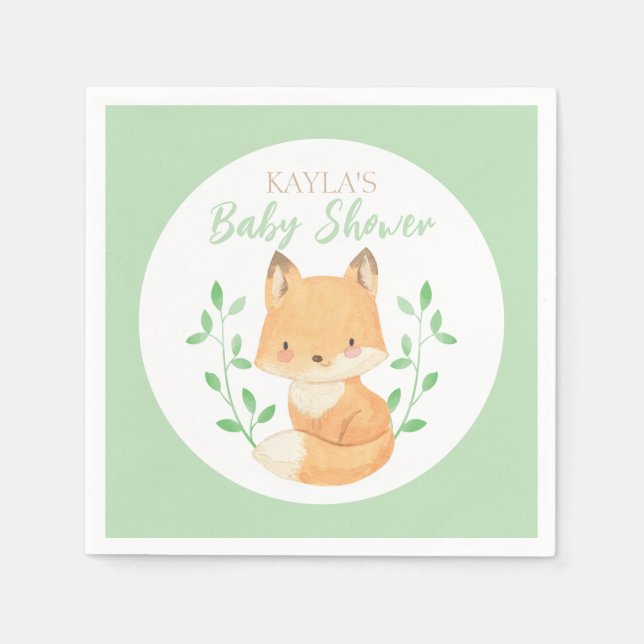 Serviette En Papier Baby shower aquarelle Fox, personnalisé (Devant)