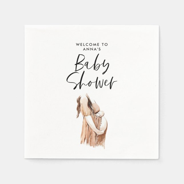 Serviette En Papier Baby shower aquarelle illustration script simple (Devant)