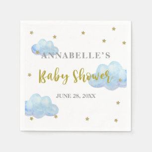Serviette En Papier Baby shower Aquarelle Twinkle Star Blue Clouds