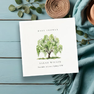 Serviette En Papier Baby Shower Arbre de Saule Aquarelle Vert Rustique