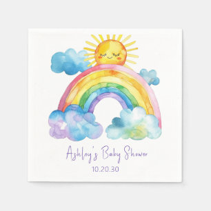 Serviette En Papier Baby shower arc-en-ciel aquarelle