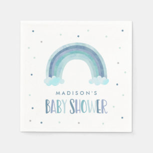 Serviette En Papier Baby shower arc-en-ciel bleu aquarelle