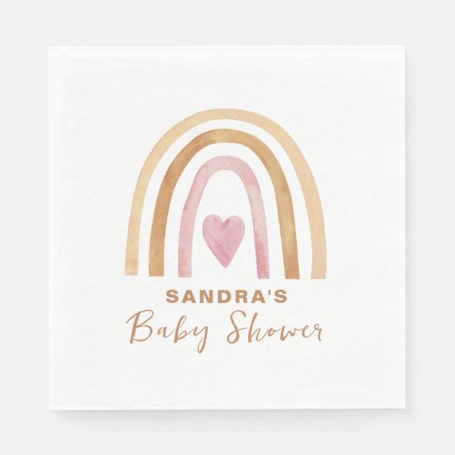 Serviette En Papier Baby shower arc-en-ciel de Boho neutre minimaliste (Devant)