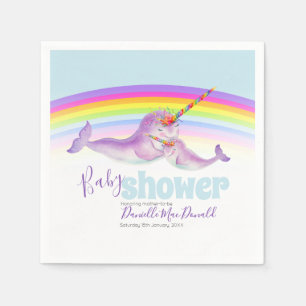 Serviette En Papier baby shower arc-en-ciel narval