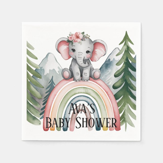 Serviette En Papier Baby shower arc-en-ciel Whimsical Elephant (Devant)