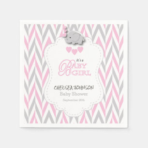Serviette En Papier Baby shower assez rose, blanc et gris 2 d'élépha