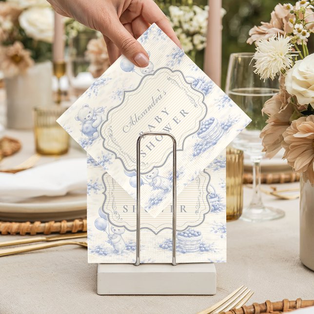 Serviette En Papier Baby Shower au jardin de myrtilles à ruban bleu (Créateur téléchargé)