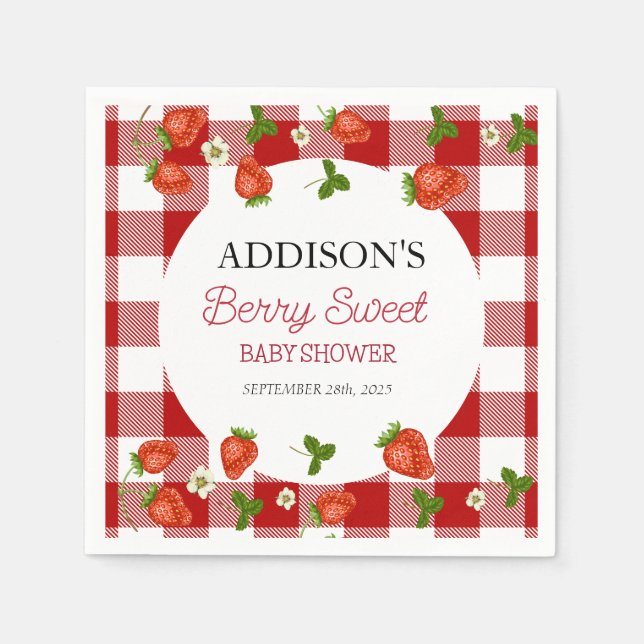 Serviette En Papier Baby shower aux fraises | Berry Sweet (Devant)