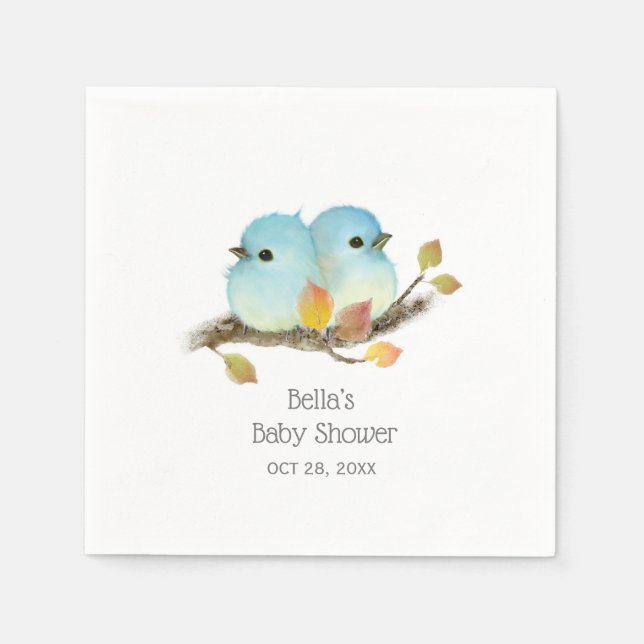 Serviette En Papier Baby shower aux oiseaux bleus mignons (Devant)