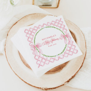 Serviette En Papier Baby-shower avec un nœud floral aquarelle grandmil