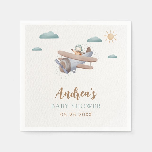 Serviette En Papier Baby shower avion Voyageur Napkins (Devant)