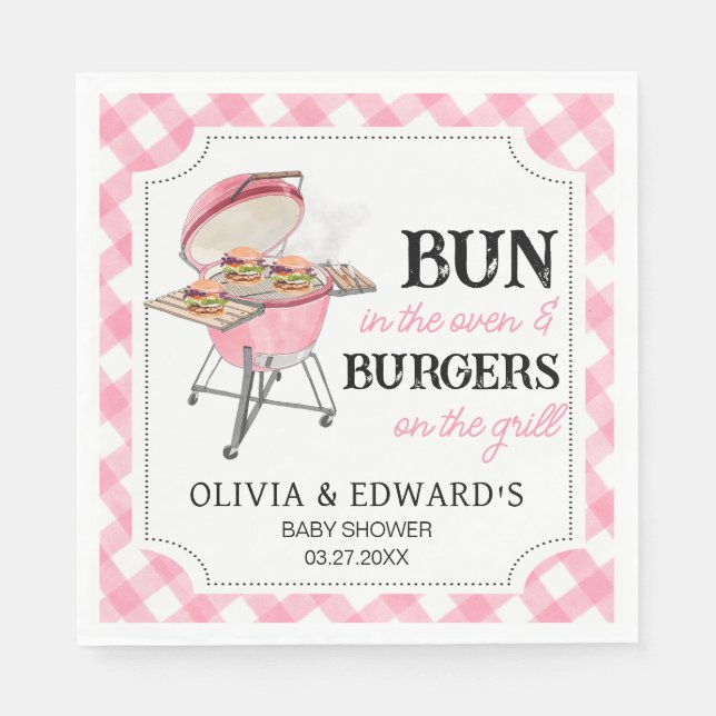 Serviette En Papier Baby shower BBQ Burger Rose (Devant)