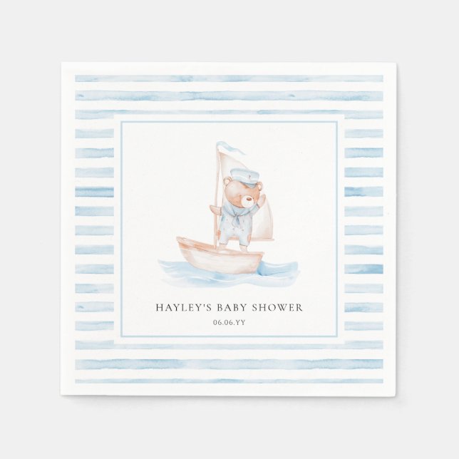 Serviette En Papier Baby shower Bear Bleu Stripe (Devant)
