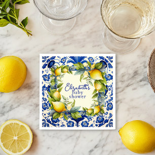 Serviette En Papier Baby Shower Bébé Citron Jaune Carreau Bleu
