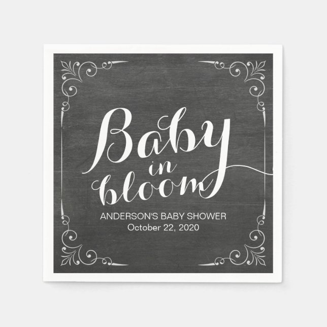 Serviette En Papier Baby shower bébé en Fleur Cadre Floral Chalkboard (Devant)