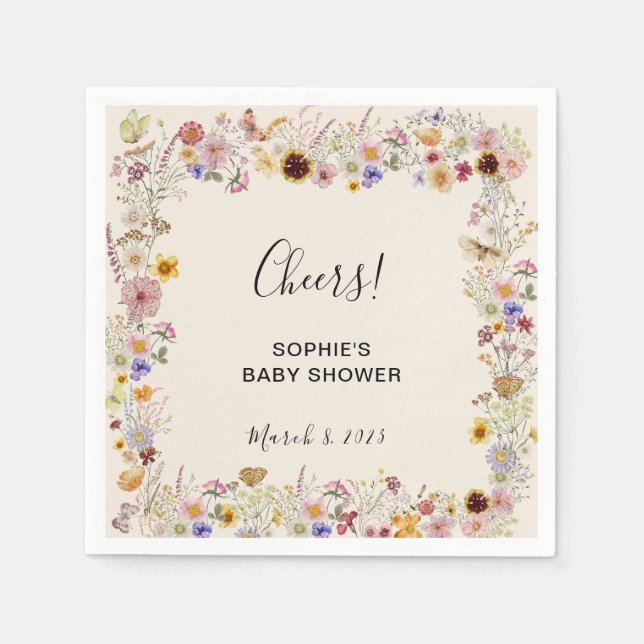 Serviette En Papier Baby shower Bébé En Fleur Jardin Papillons (Devant)