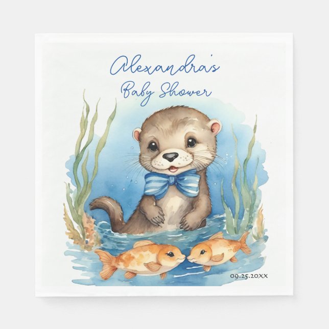 Serviette En Papier Baby shower bébé Otter Boy (Devant)