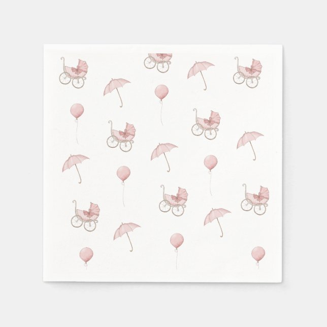 Serviette En Papier Baby shower Bébé rose mignon Buggy (Devant)