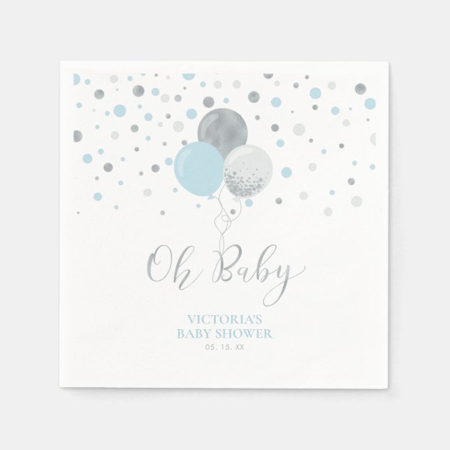 Serviette En Papier Baby shower bébé Silver & Blue Oh (Devant)