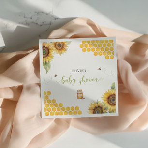 Serviette En Papier Baby shower Bee Honey Sunflowers