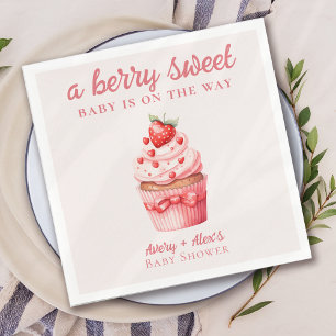 Serviette En Papier Baby shower Berry Sweet Pink Cupcake Hearts