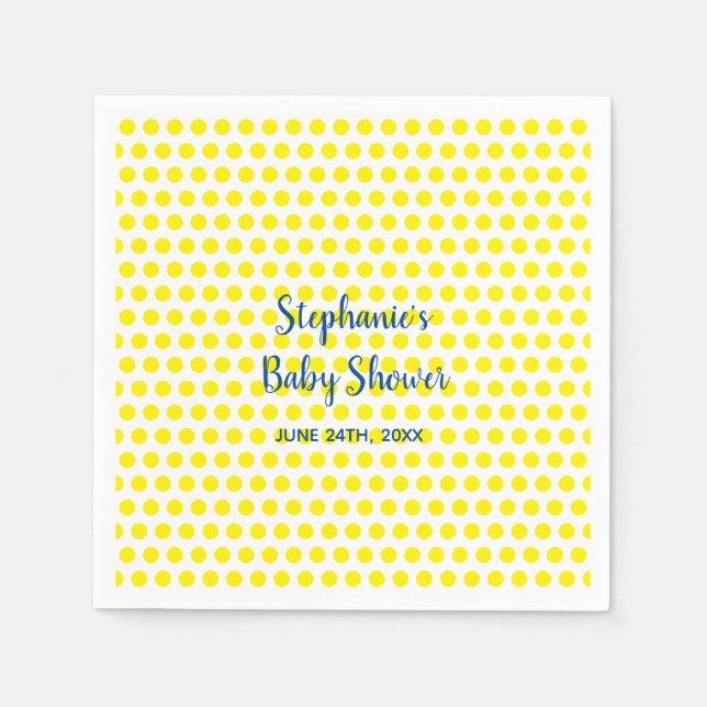 Serviette En Papier Baby shower blanc bleu Pois jaune mignon (Devant)