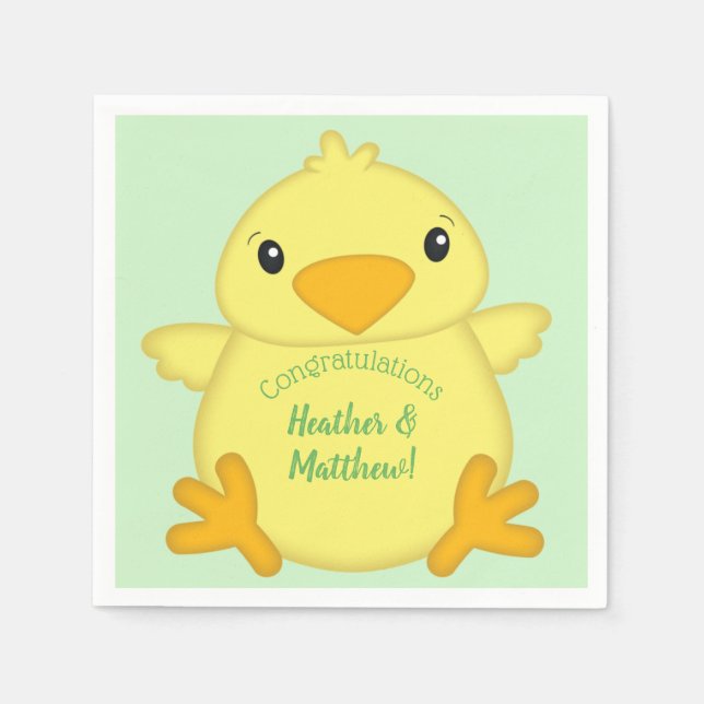 Serviette En Papier Baby shower blanc vert (Devant)