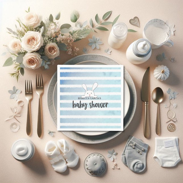 Serviette En Papier Baby shower Bleu Bleu Bleu Bleu Lapin Lapin Blanc  (Créateur téléchargé)