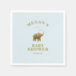 Serviette En Papier Baby shower bleu Eléphant d'or
