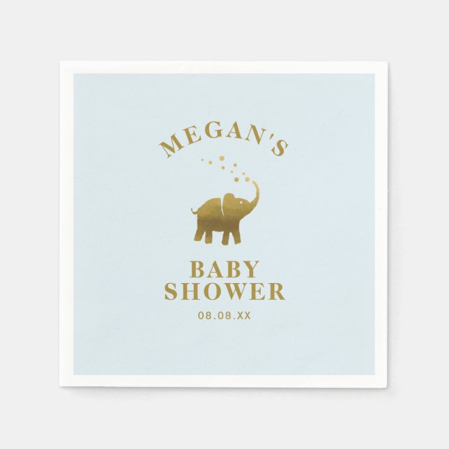 Serviette En Papier Baby shower bleu Eléphant d'or (Devant)