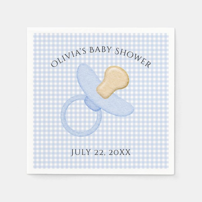 Serviette En Papier Baby shower bleu En vichy petit garçon Pacifier  s (Devant)