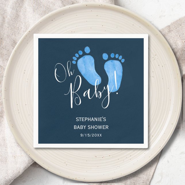 Serviette En Papier Baby shower bleu marine Oh Baby Boy moderne (Créateur téléchargé)