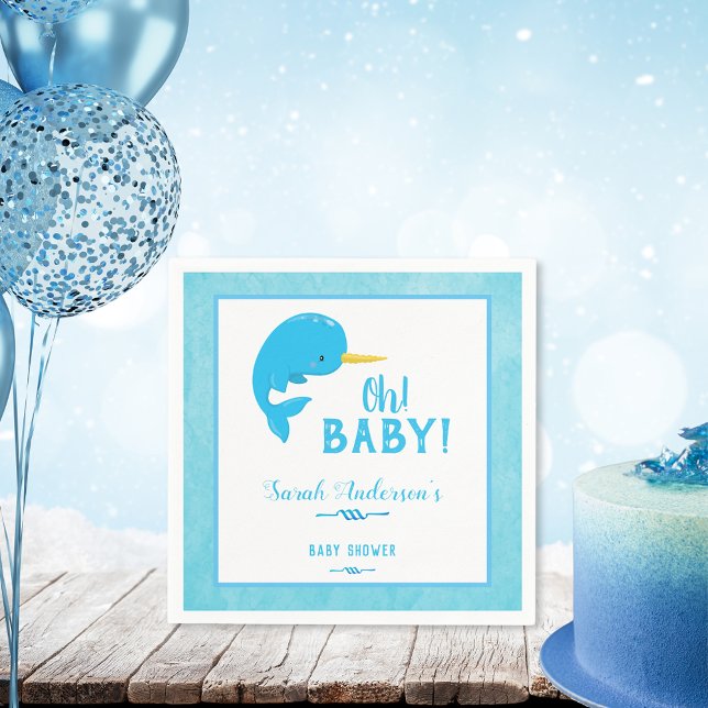 Serviette En Papier Baby shower bleu Narwhal (Créateur téléchargé)