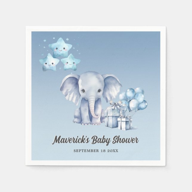 Serviette En Papier Baby shower bleu petit arachide éléphant bleu ball (Devant)